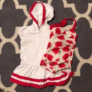 Red & white swimsuit & terry cloth cover up